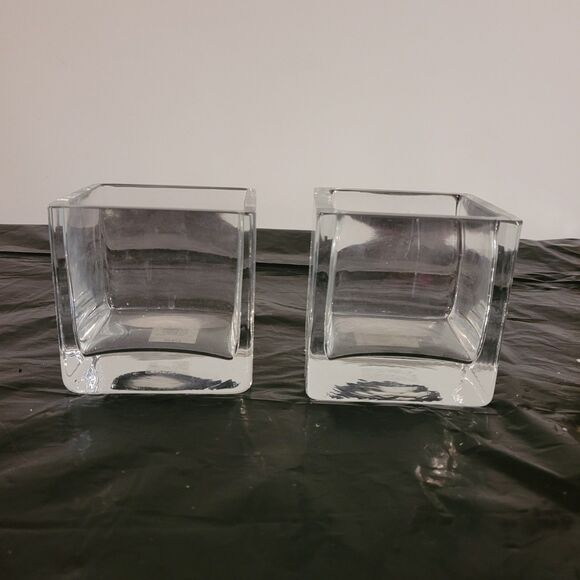 Sq clear pasabahce quality glass decorative votive candle/accent pottery barn - Picture 1 of 8